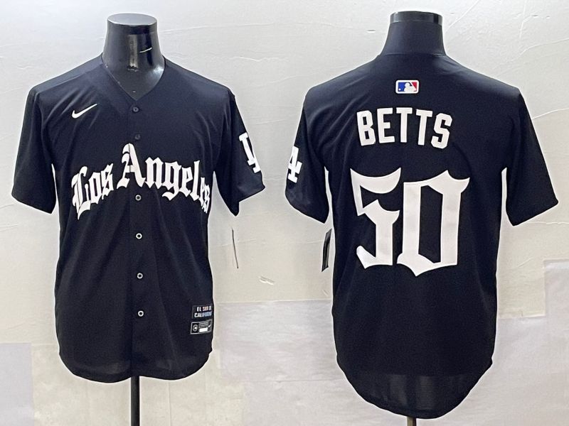 Men Los Angeles Dodgers 50 Betts Black Five generations Joint Name 2025 Nike MLB Jersey style 31